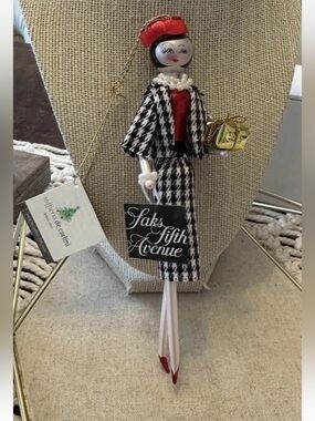 Soffieria De Carlini Saks Lady In Plaid Ornament- New With Tags